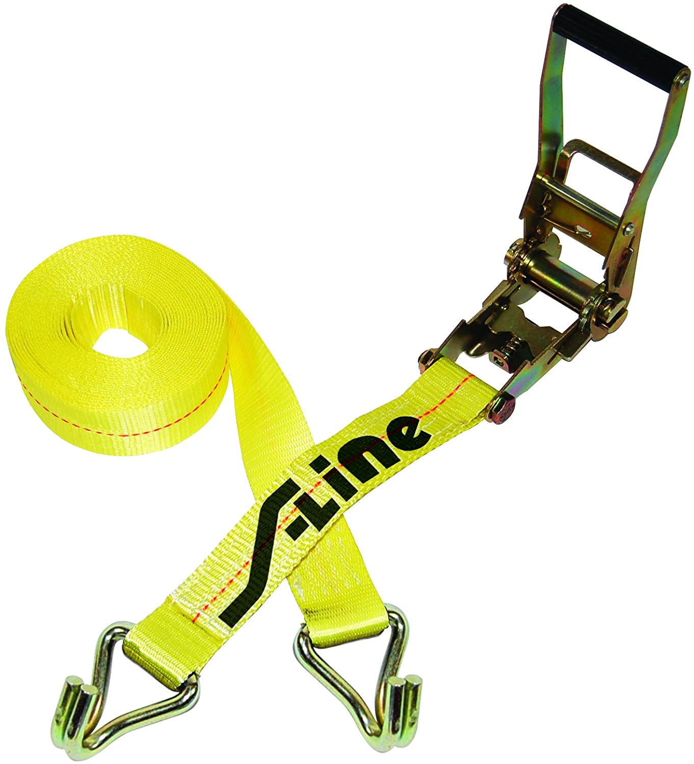 S. Line Ratchet Strap Tie Down 2 X 27 Ft. With J. Hooks- Long Wide Handle-  3,333Lb W.L.L. - Mito Supply